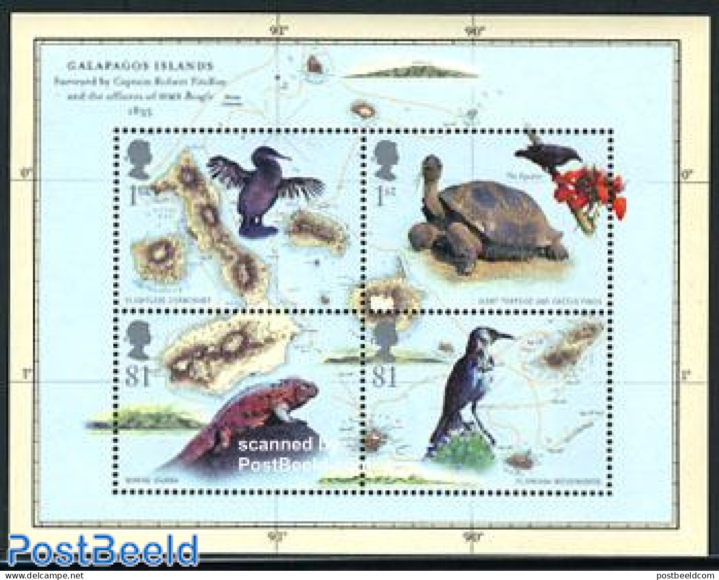 Great Britain 2009 Darwin, Galapagos Islands 4v M/s, Mint NH, Nature - Various - Birds - Flowers & Plants - Reptiles -.. - Nuovi