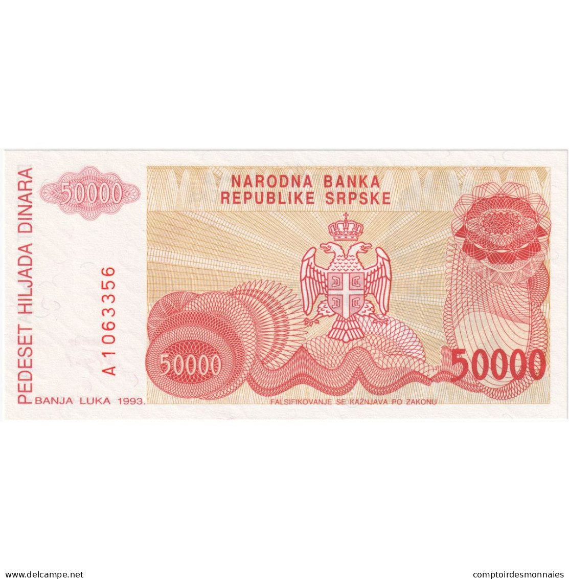 Bosnie-Herzégovine, 50,000 Dinara, 1993, KM:150a, NEUF - Bosnie-Herzegovine