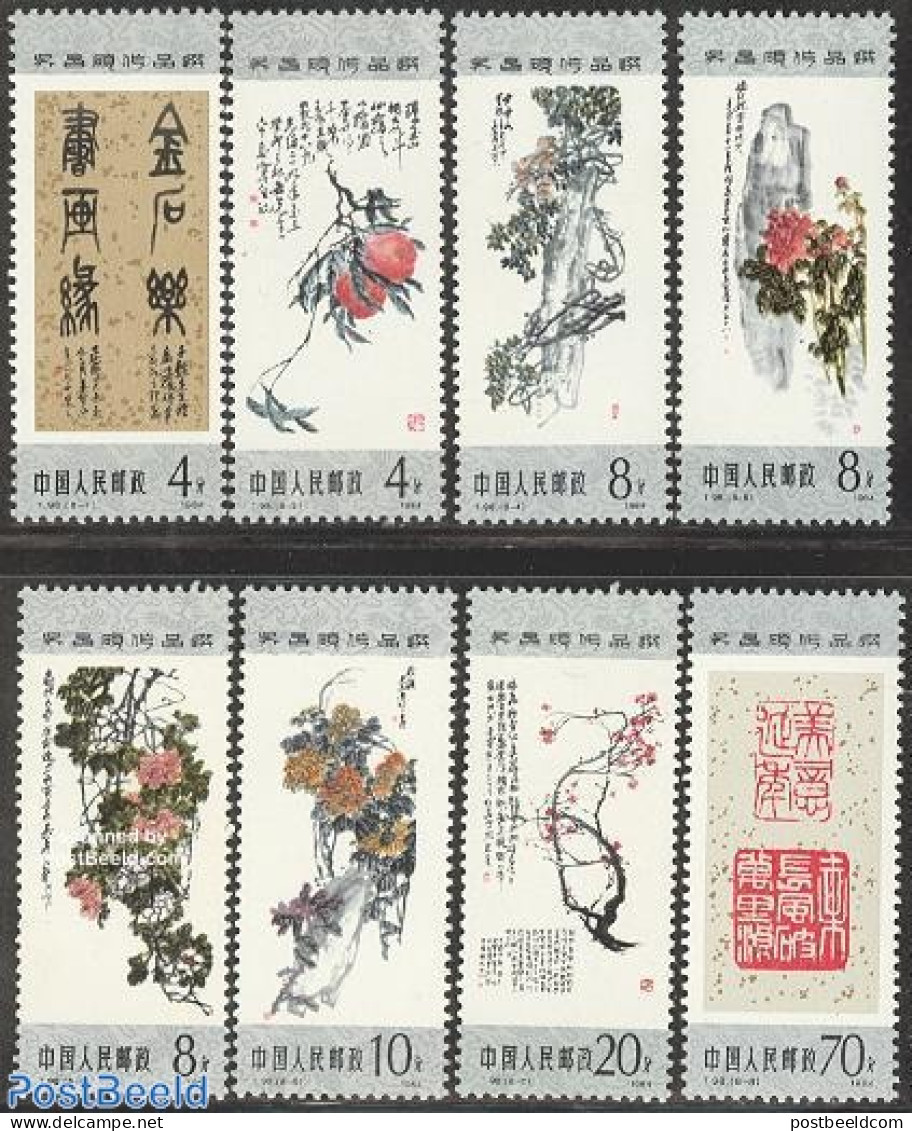 China People’s Republic 1984 Paintings 8v, Mint NH, Nature - Flowers & Plants - Art - East Asian Art - Paintings - Ongebruikt