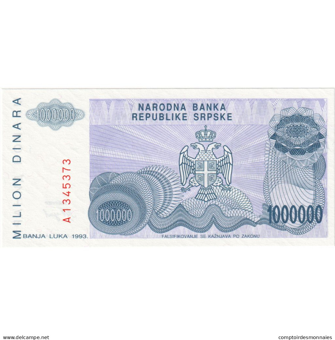 Bosnie-Herzégovine, 1,000,000 Dinara, 1993, KM:152a, NEUF - Bosnia And Herzegovina