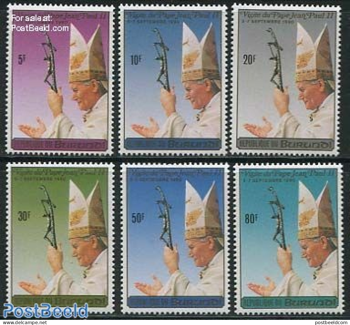 Burundi 1990 Popes Visit 6v, Mint NH, Religion - Pope - Religion - Pausen
