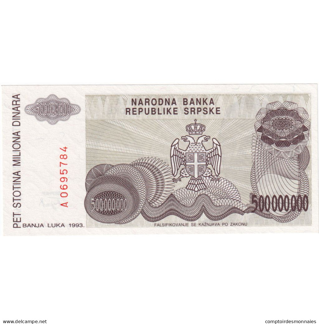 Bosnie-Herzégovine, 500,000,000 Dinara, 1993, KM:155a, NEUF - Bosnien-Herzegowina