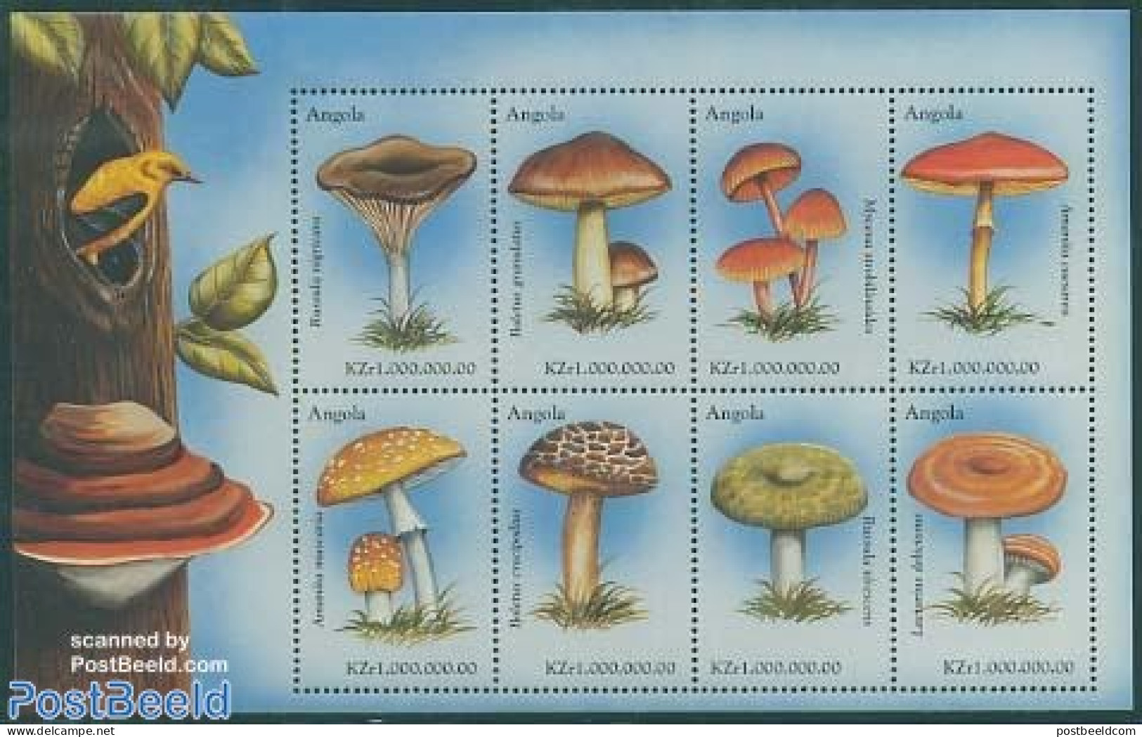 Angola 1999 Mushrooms 8v M/s, Russula Nigricans, Mint NH, Nature - Mushrooms - Hongos