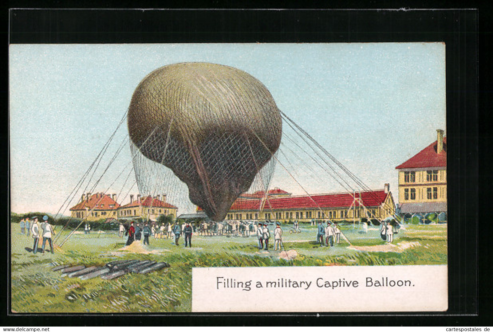 Künstler-AK Filling A Military Captive Ballon  - Luchtballon