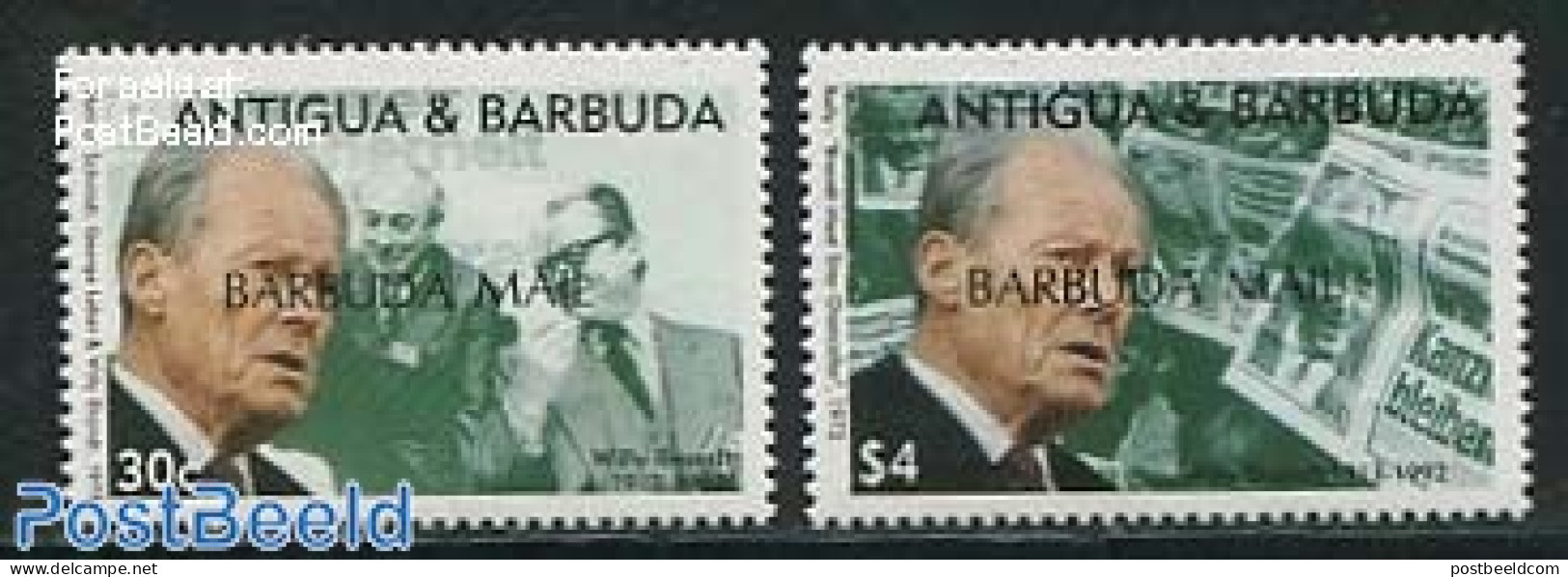 Barbuda 1994 Willy Brandt 2v, Mint NH, History - Germans - Politicians - Barbuda (...-1981)