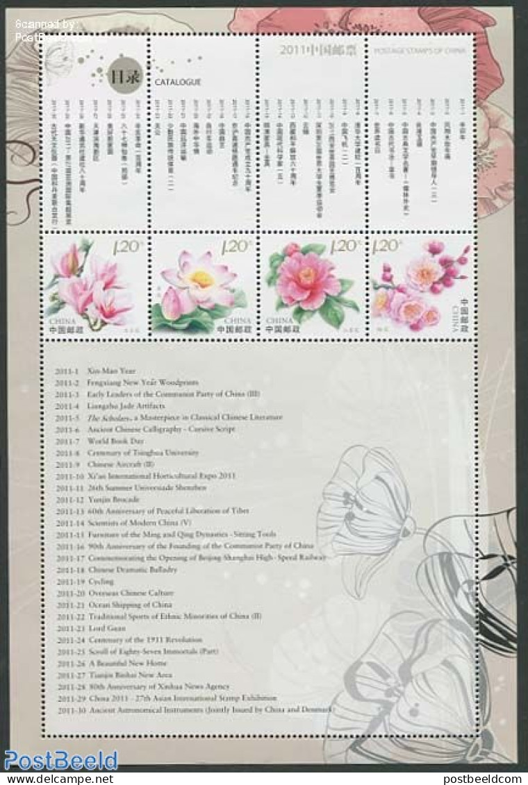 China People’s Republic 2011 Flowers 4v, Special M/s, Mint NH, Nature - Flowers & Plants - Unused Stamps