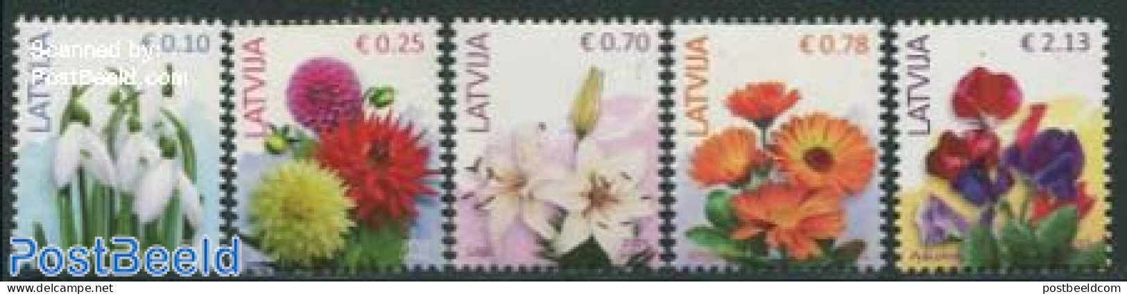 Latvia 2015 Definitives, Flowers 5v, Mint NH, Nature - Flowers & Plants - Andere & Zonder Classificatie