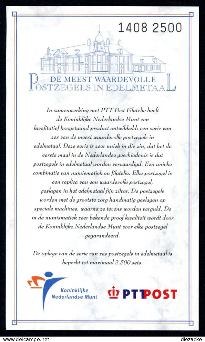 Niederlande Edelmetallset Der Wertvollsten Niederl. Briefmarken PP (MD812 - Sonstige & Ohne Zuordnung