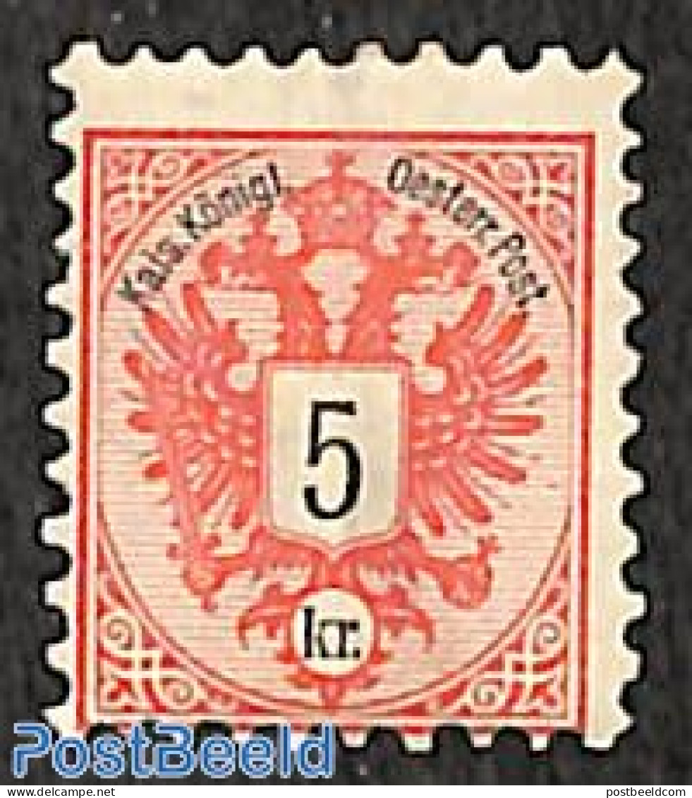 Austria 1883 5Kr, Perf. 9.5, Stamp Out Of Set, Unused (hinged) - Nuovi