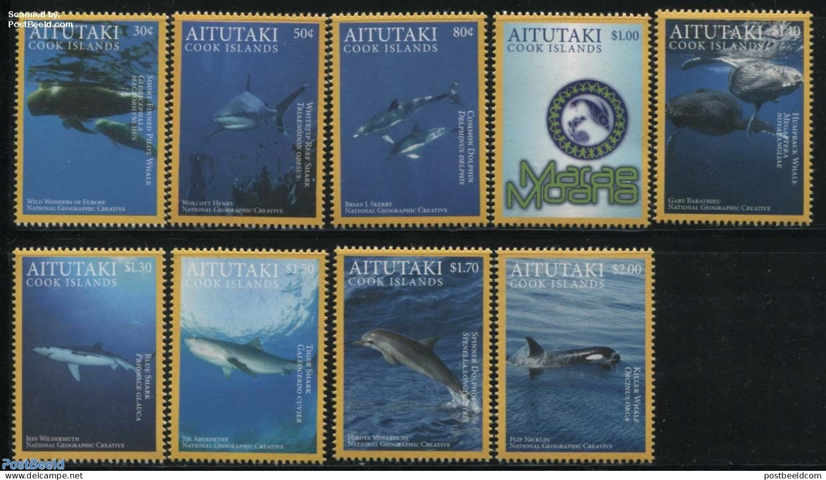 Aitutaki 2016 Ocean Life 9v, Mint NH, Nature - Fish - Sea Mammals - Sharks - Peces