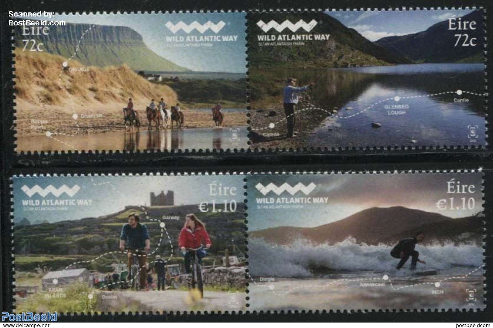 Ireland 2016 Wild Atlantic Way 4v (2x[:]), Mint NH, Nature - Sport - Various - Fishing - Horses - Cycling - Maps - Tou.. - Ungebraucht