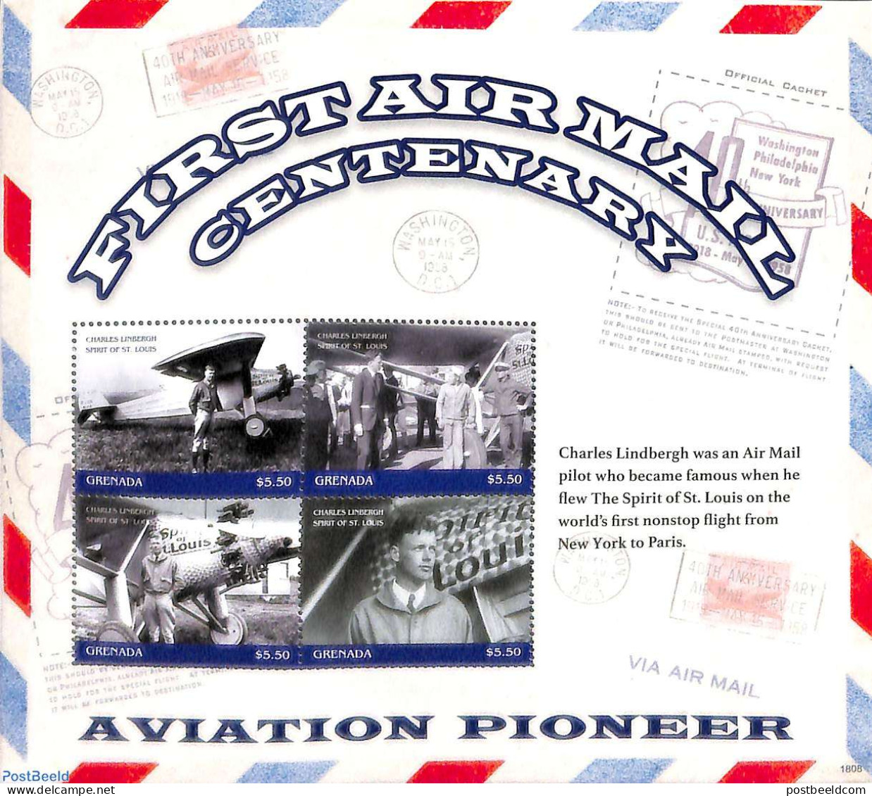 Grenada 2018 Airmail Centenary 4v M/s, Mint NH, Transport - Aircraft & Aviation - Vliegtuigen