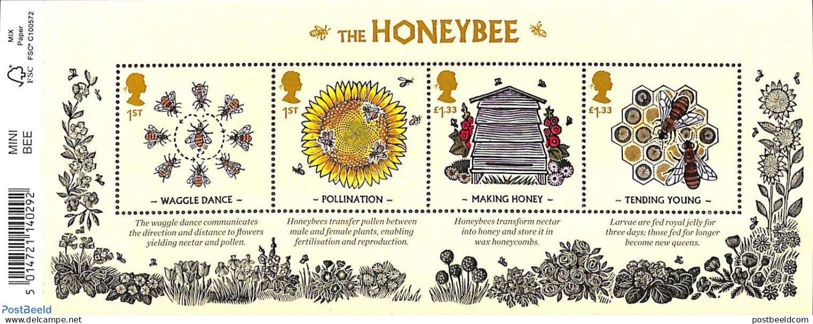 Great Britain 2015 The Honeybee S/s With Bar-code, Mint NH, Nature - Bees - Insects - Ongebruikt