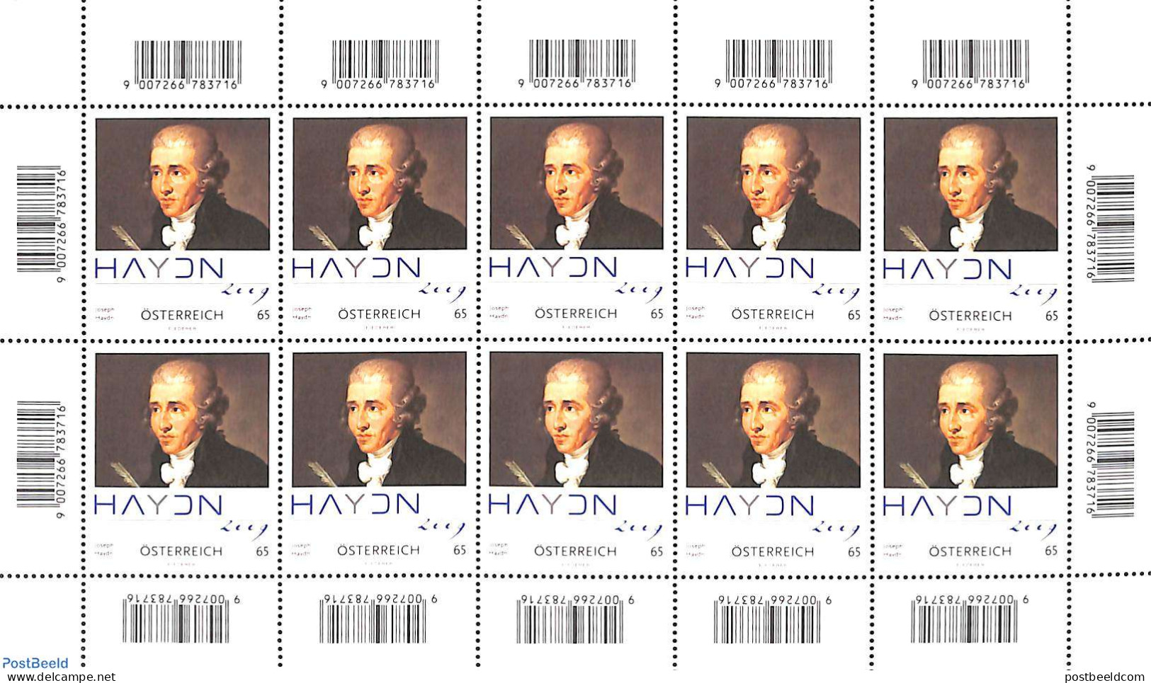 Austria 2009 Joseph Haydn M/s, Mint NH, Performance Art - Music - Art - Composers - Unused Stamps