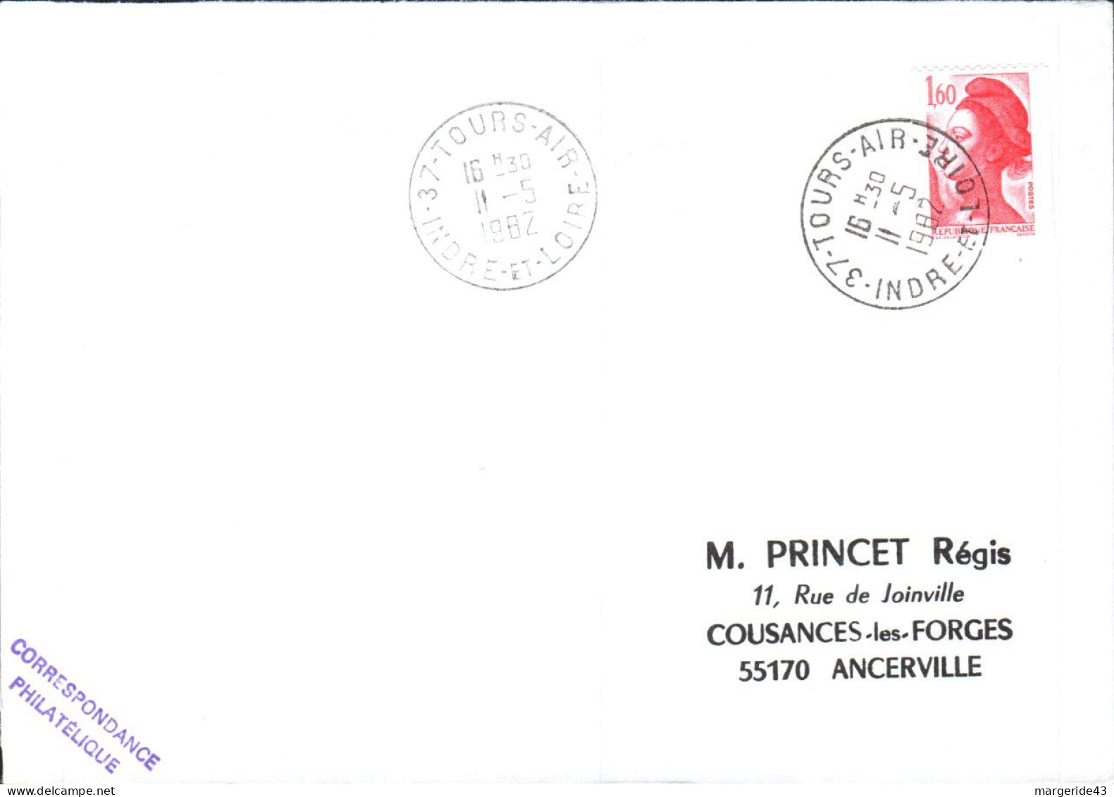 LETTRE DE TOURS AIR 1982 - 1961-....