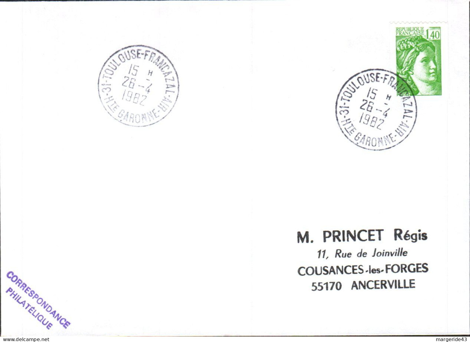 LETTRE DE TOULOUSE FRANCAZAL AIR 1982 - 1961-....