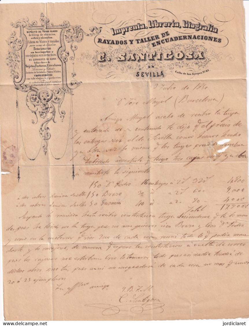 CARTA 1850 COMERCIAL  SEVILLA A BARCELONA - ...-1850 Préphilatélie