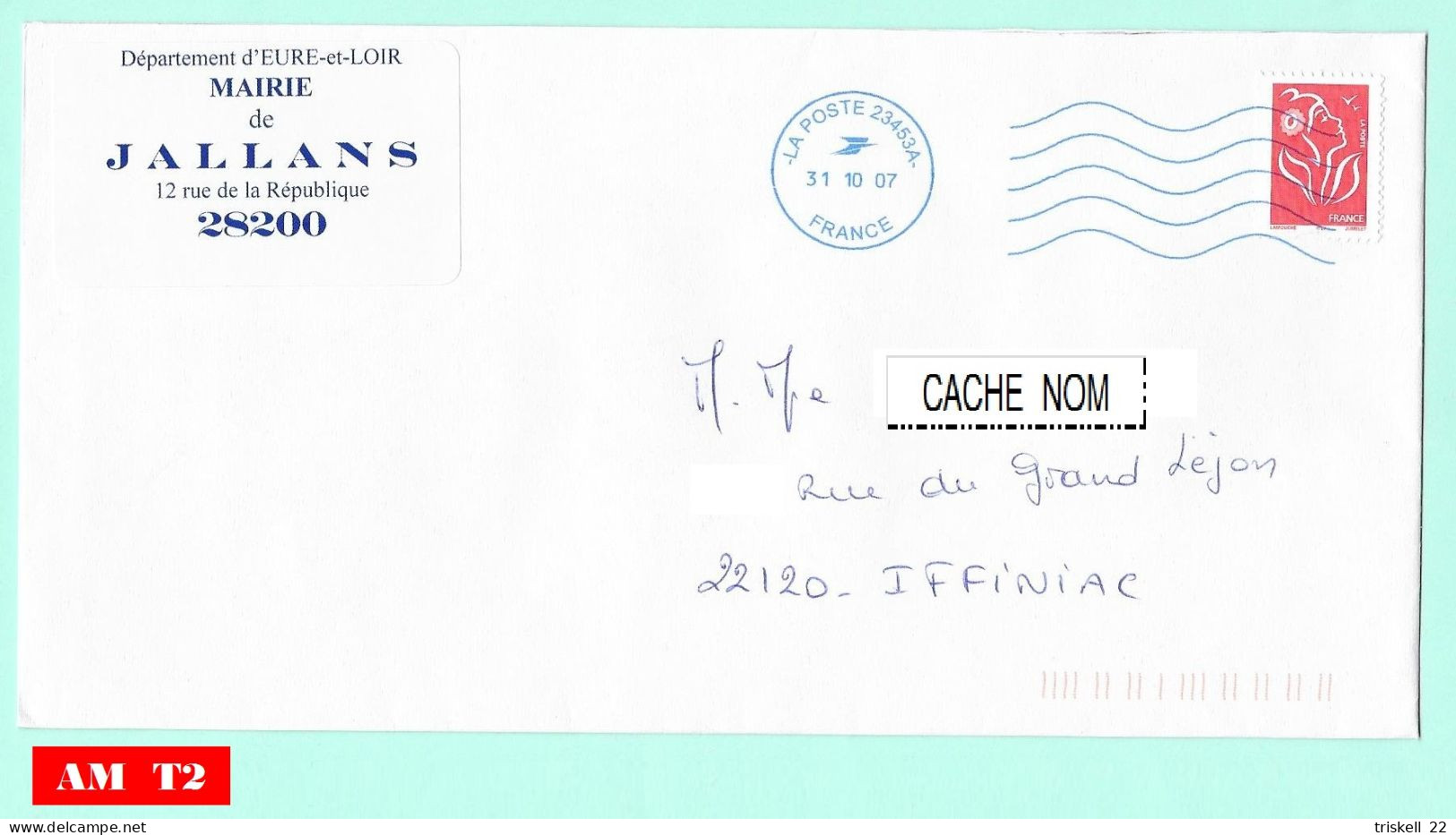 La Poste Code ROC 2345A Mairie De Jallans Pour Yffiniac / Oblit. 31-10-2007 - Mechanical Postmarks (Other)