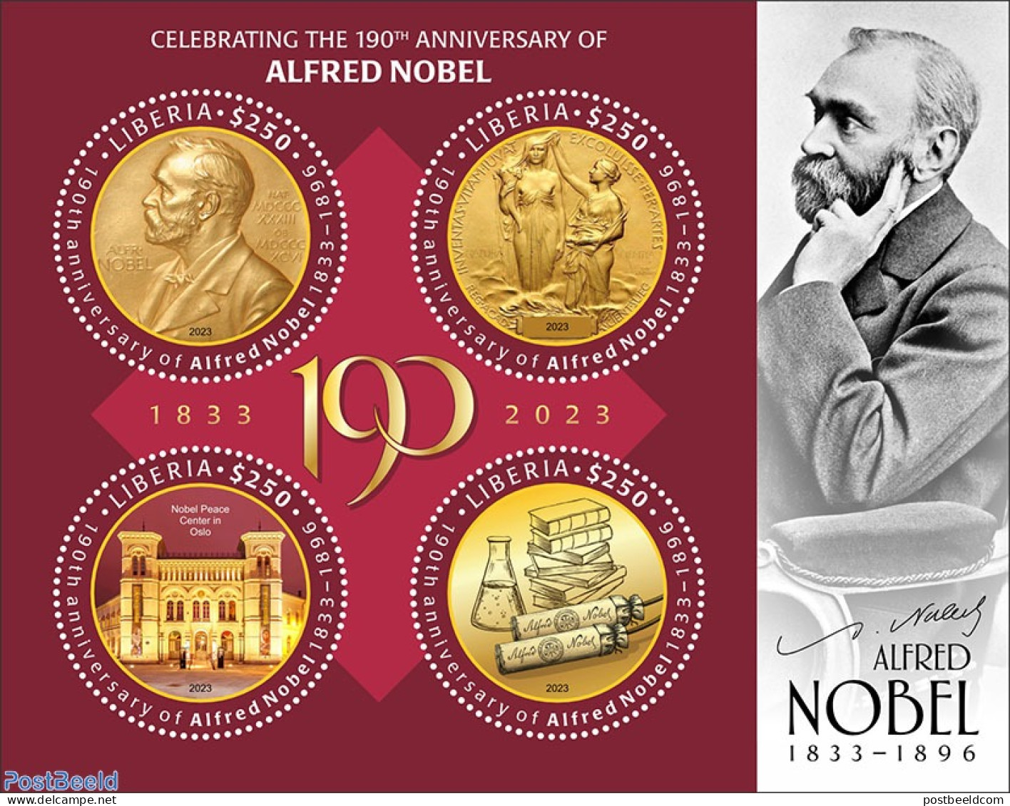 Liberia 2023 Alfred Nobel, Mint NH, History - Science - Various - Nobel Prize Winners - Round-shaped Stamps - Art - Ar.. - Premio Nobel