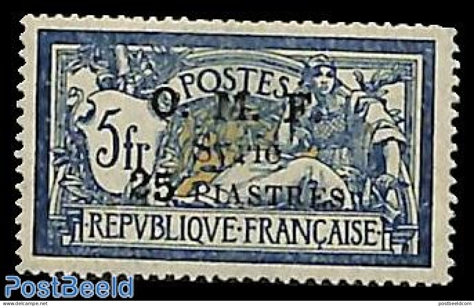 Syria 1921 25p On 5 Fr, Stamp Out Of Set, Unused (hinged) - Syria
