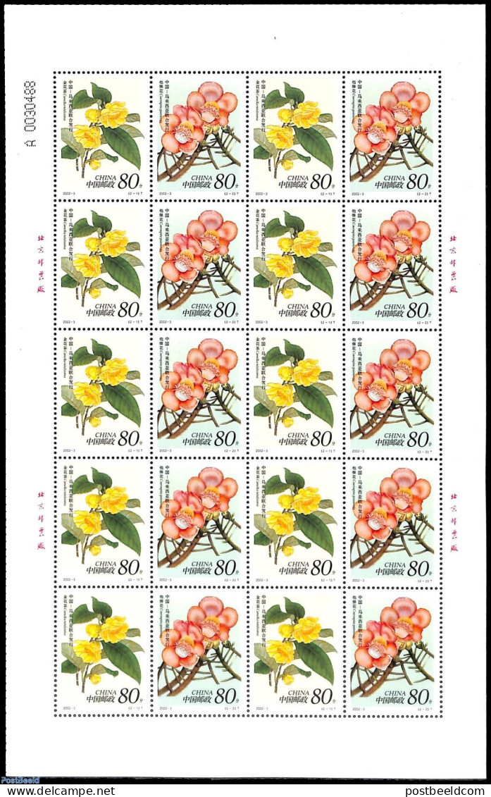 China People’s Republic 2002 Flowers M/s, Unused (hinged), Nature - Flowers & Plants - Unused Stamps