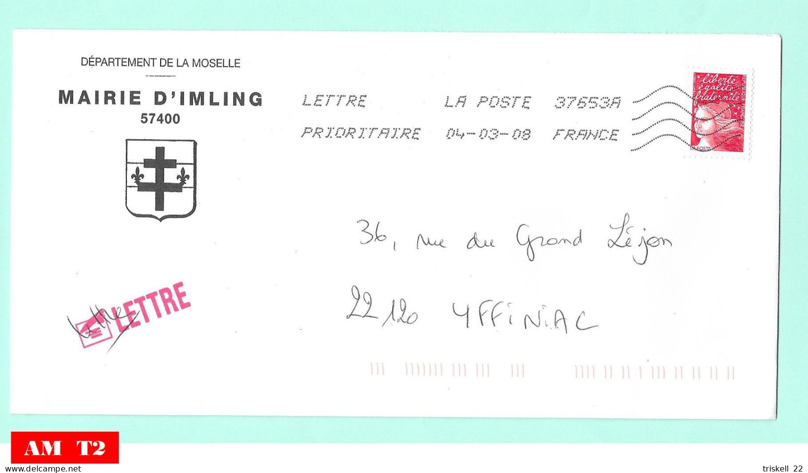 Mairie D'Imling 04-03-2008 Pour Yffiniac - Mechanical Postmarks (Other)