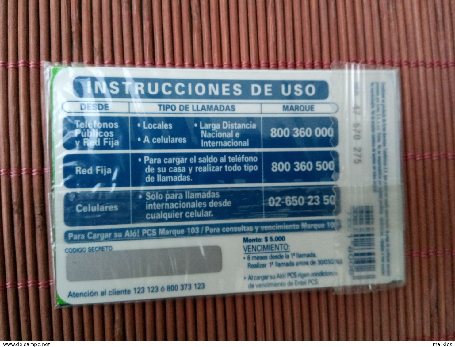 Chili Prepaidcard $ 5.000  New With Blister Rare - Chile