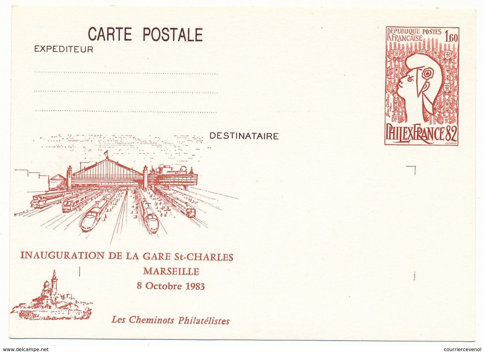 FRANCE => Entier Repiqué => CP 1,60 Philexfrance / Inauguration De La Gare St Charles - Marseille 1983 - AK Mit Aufdruck (vor 1995)