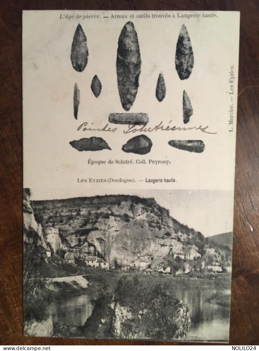 Cpa 24 Dordogne, Double Vues, LES EYZIES, Laugerie Haute, L'Âge De Pierre, Armes Et Outils, époque Solutré, Coll Peyrony - Les Eyzies