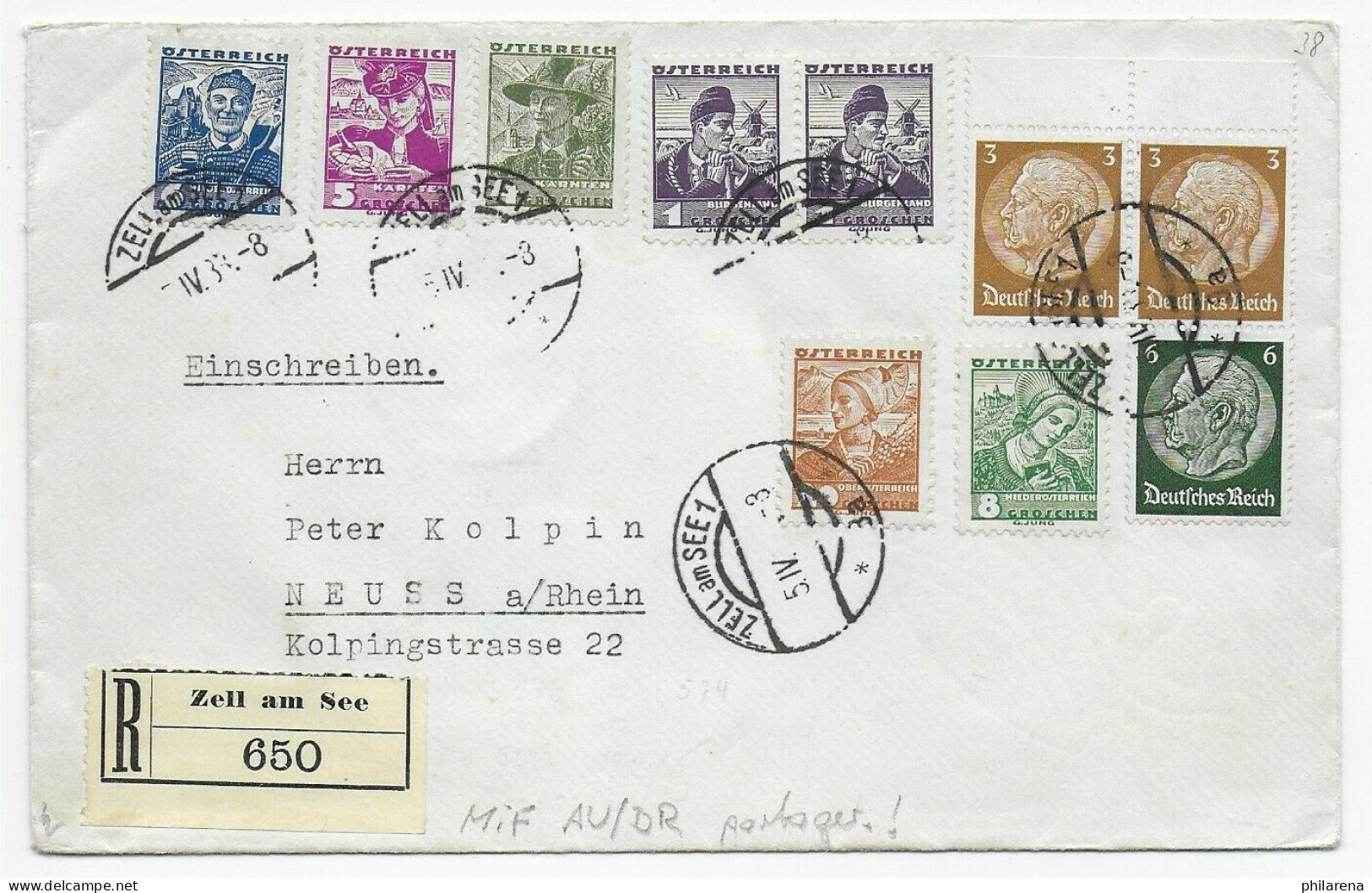 Einschreiben Zell Am See Nach Neuss, 6.4.1938, Kurz Vor Dem Anschluss, MiF - Covers & Documents