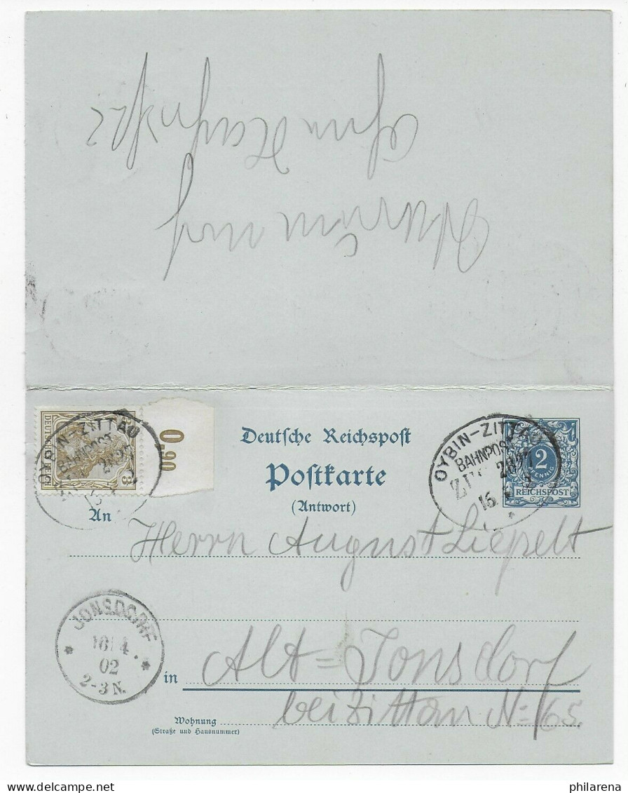 Doppelkarte P4 1I Mit MiNr. 69a, Jonsdorf Nach Zittau, 1900 - Covers & Documents