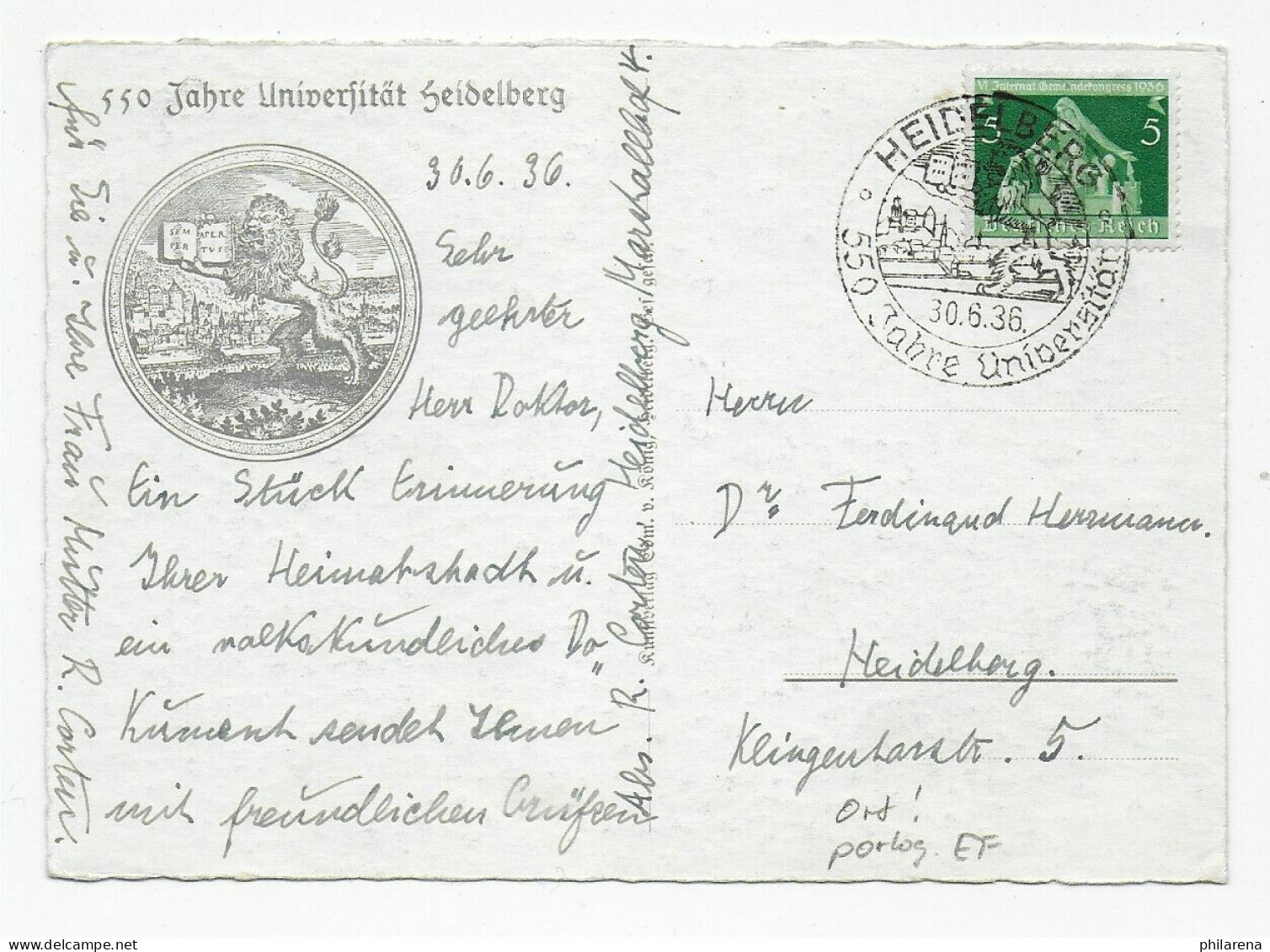550 Jahre Universität Heidelberg, Ruperto Carola, 1936 - Covers & Documents