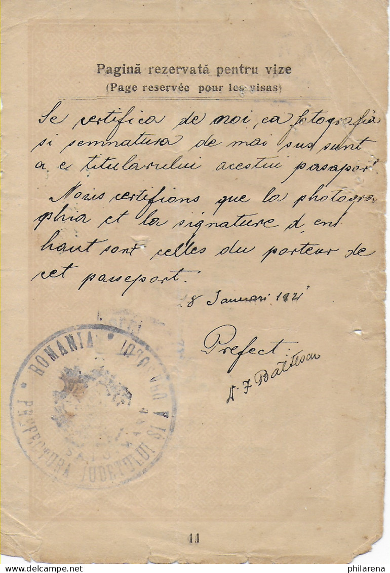 Bukarest: Reisepass über Frankreich Nach USA, 1921 - Other & Unclassified