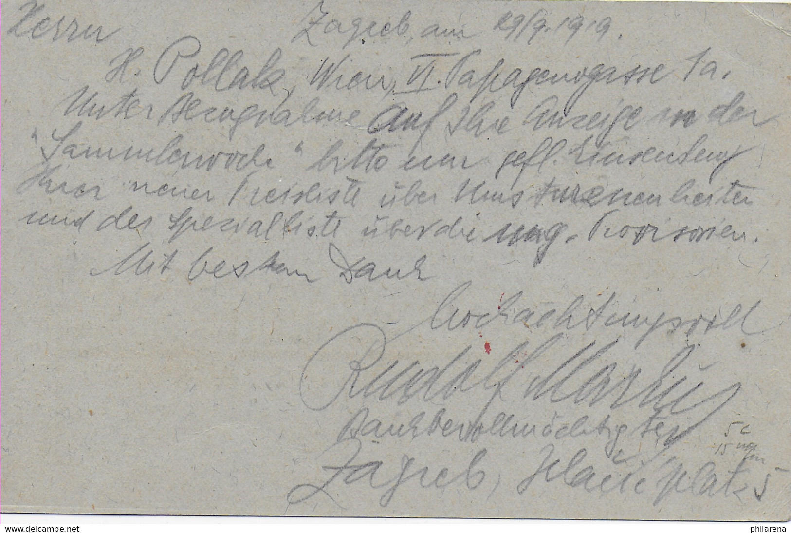 Postkarte Dopisnica Kralievstvo SHS Von Zagreb Nach Wien, 1919 - Croatia