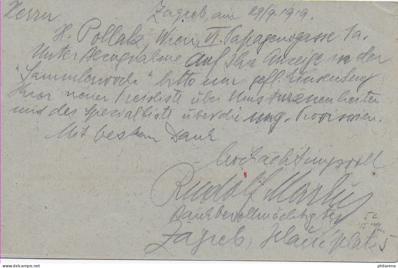 Postkarte Dopisnica Kralievstvo SHS Von Zagreb Nach Wien, 1919 - Kroatien