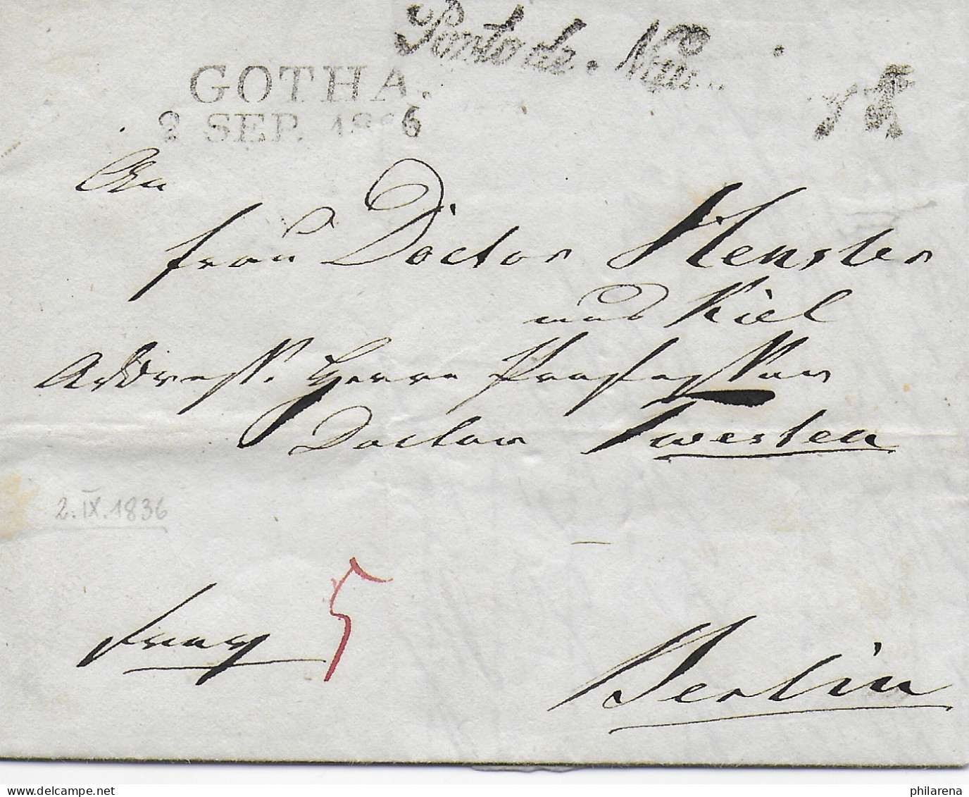 Gotha 1836: Porto De Naumburg, Grenzübergangstempel Halle: Preußen-Sachsen - Lettres & Documents