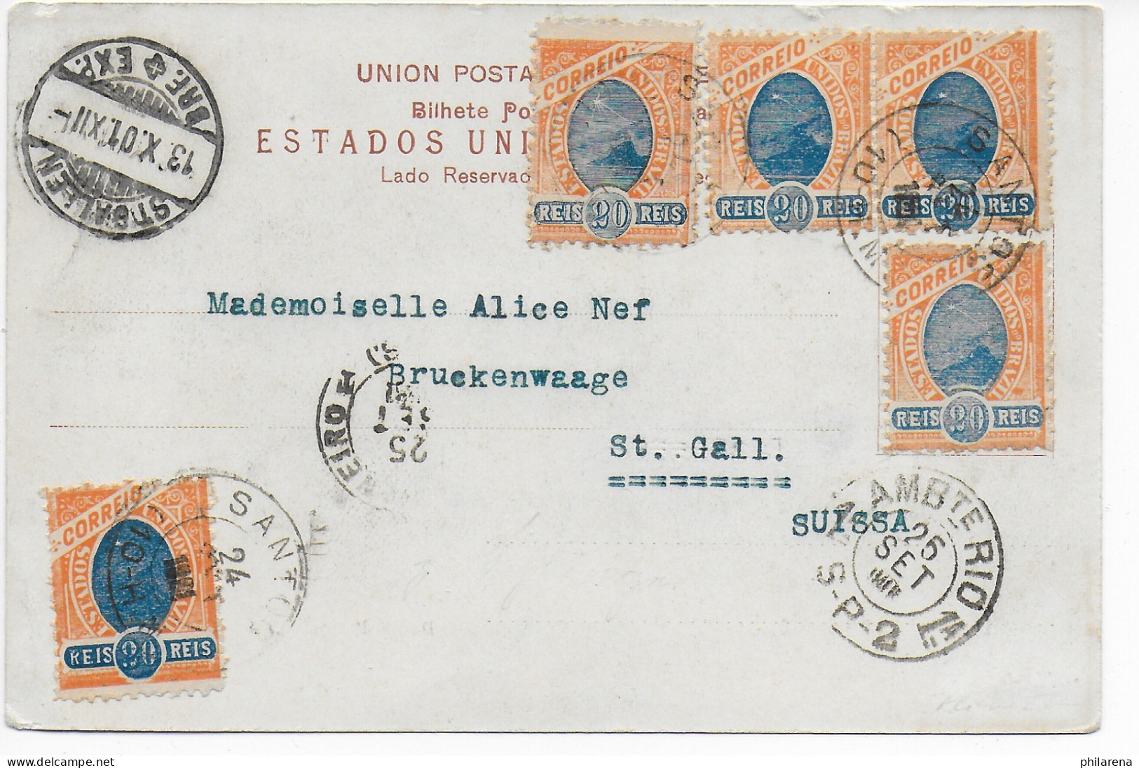 Picture Post Card Lembranca De Santos, 1901 To St. Gallen/CH - Andere & Zonder Classificatie