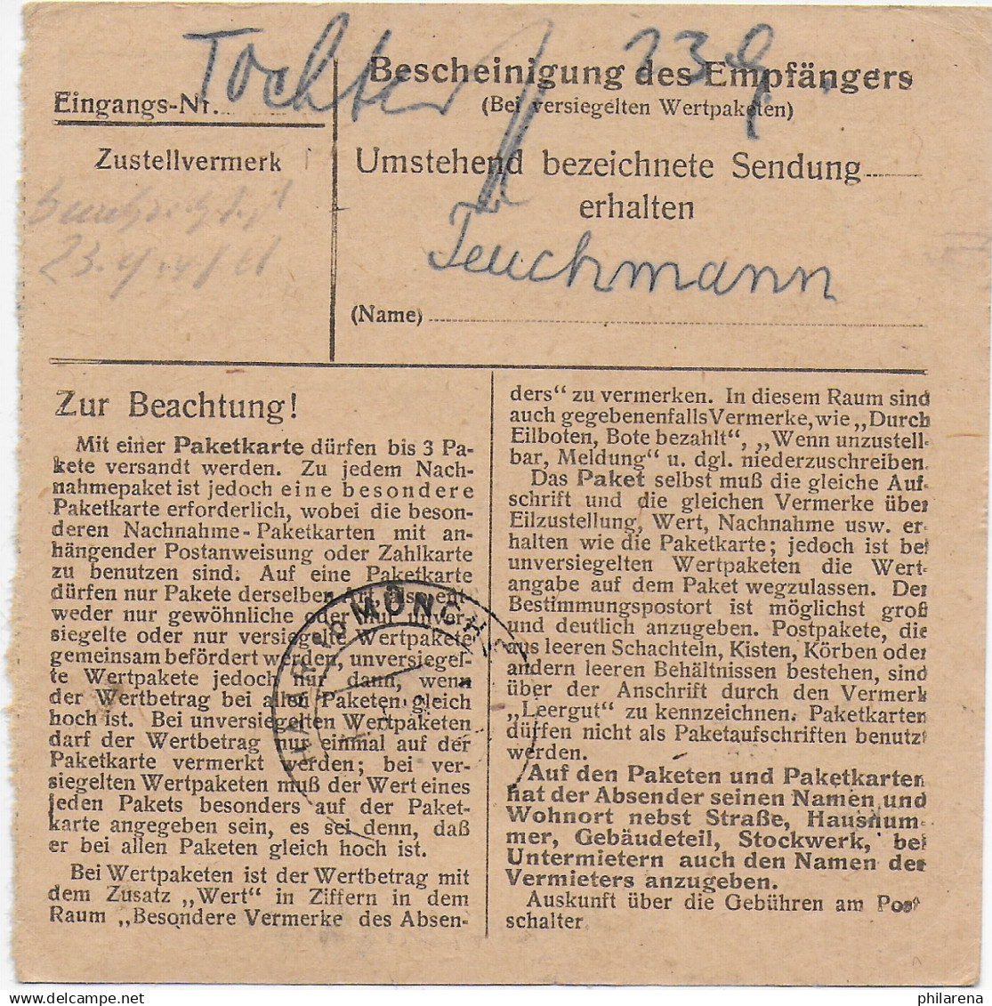 Paketkarte Nürnberg- Buchenbühl Nach Haar 1948 - Covers & Documents