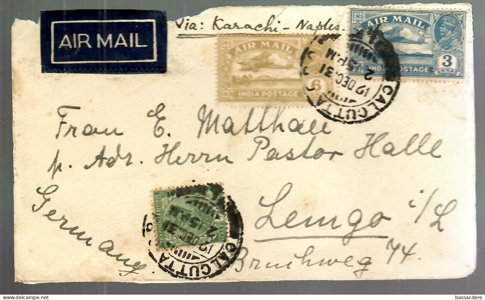 79948 -  Via KARACHI  -  NAPLES Pour  L'Allemagne - 1911-35 Roi Georges V