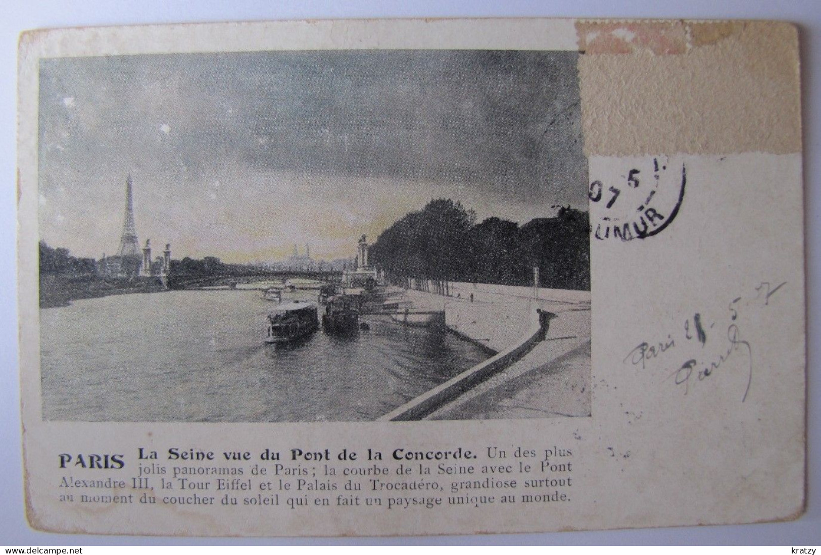 FRANCE - PARIS - La Seine Vue Du Pont De La Concorde - 1907 - Die Seine Und Ihre Ufer