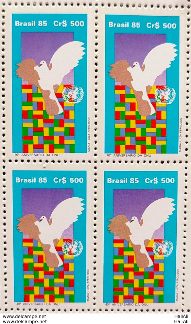 C 1492 Brazil Stamp 40 Years Organization Of United Nations UN Pomba Bird Bird 1985 Block Of 4 - Neufs