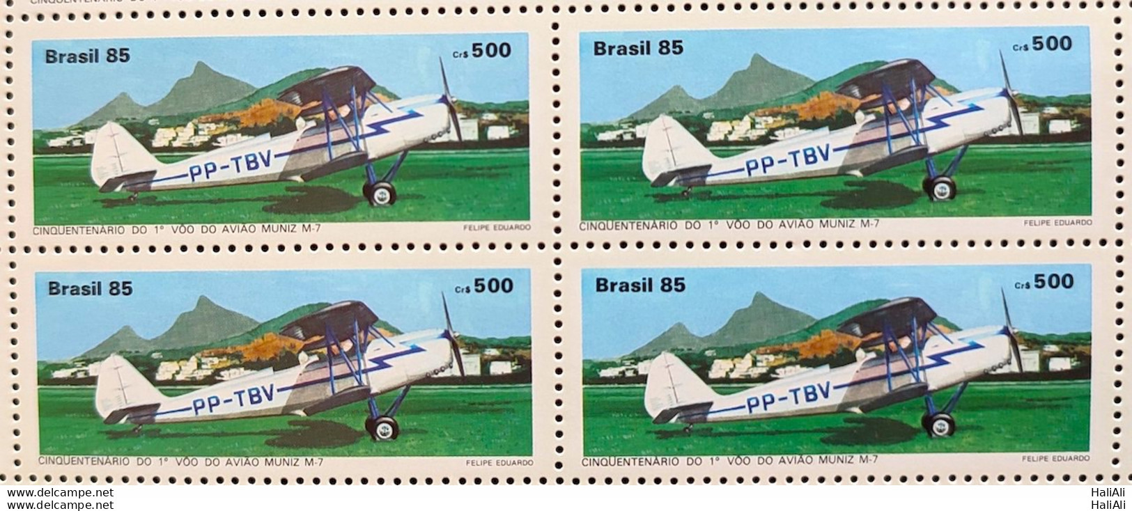 C 1491 Brazil Stamp 50 Years Airplane Muniz 1985 Block Of 4 - Unused Stamps