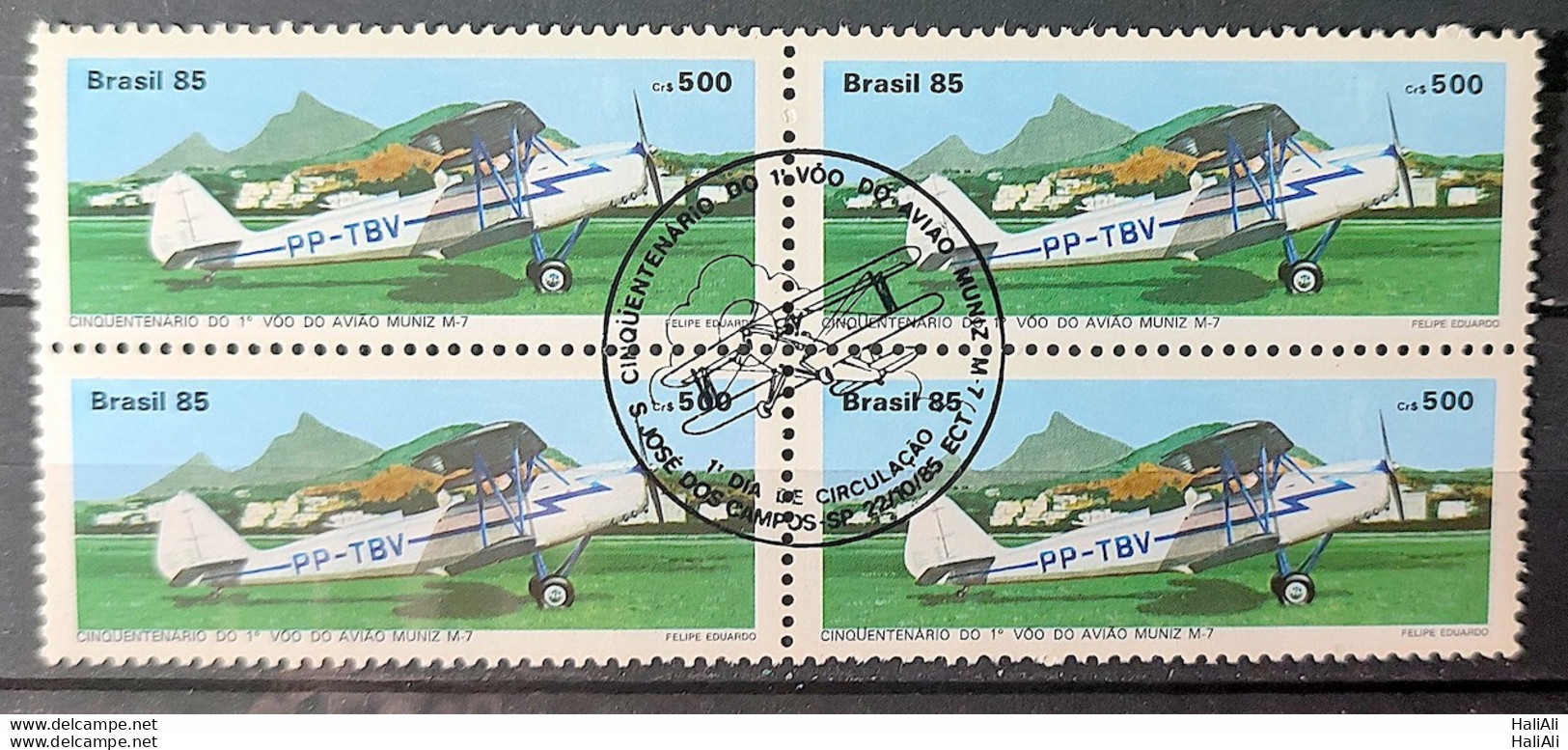C 1491 Brazil Stamp 50 Years Airplane Muniz 1985 CBC Sao Jose Dos Campos Block Of 4 - Nuevos