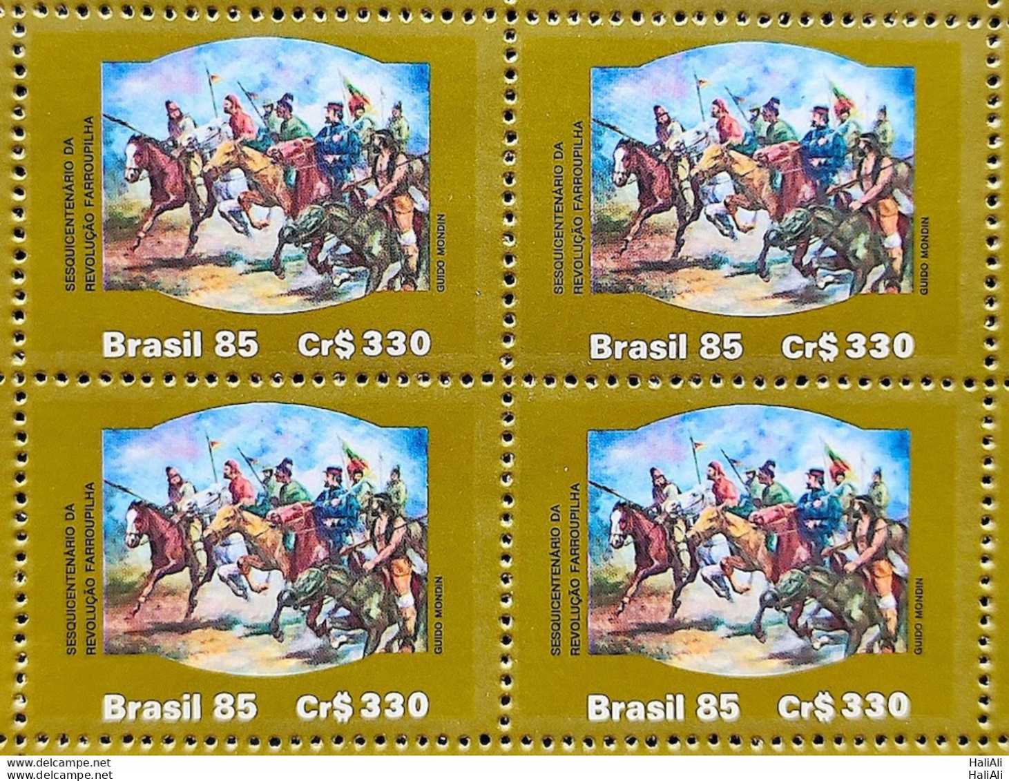 C 1481 Brazil Stamp 150 Years Revolution Farroupilha Militar Horses Flag 1985 Block Of 4 - Neufs