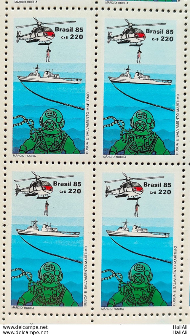 C 1467 Brazil Stamp Maritime Rescue Safety Health Helicopter Ship Scuba Diver 1985 Block Of 4 - Ongebruikt