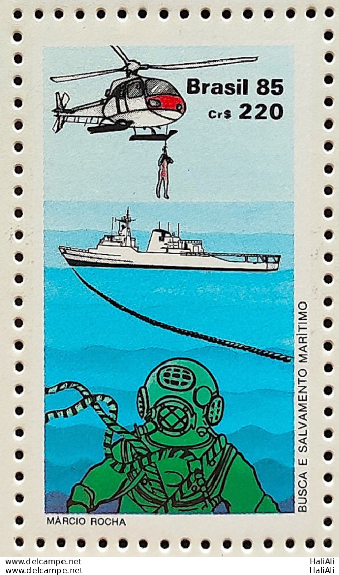 C 1467 Brazil Stamp Maritime Rescue Safety Health Helicopter Ship Scuba Diver 1985 - Nuovi