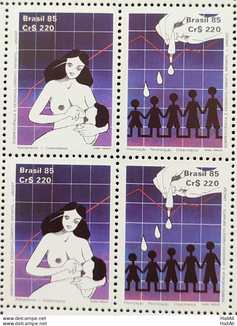 C 1465 Brazil Stamp Child Development UNICEF Woman Health Child 1985 Block Of 4 - Ongebruikt