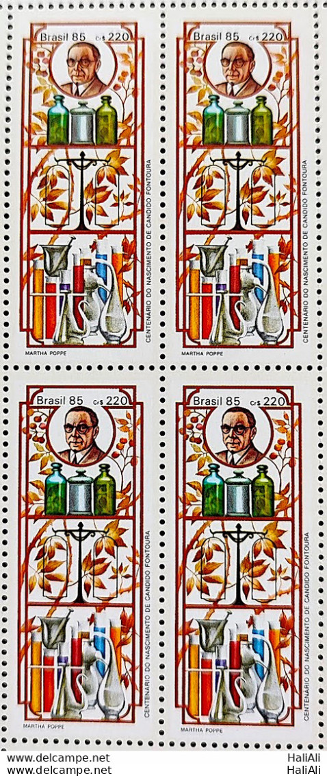 C 1454 Brazil Stamp Centenary Fontoura Pharmacy Health 1985 Block Of 4 - Unused Stamps