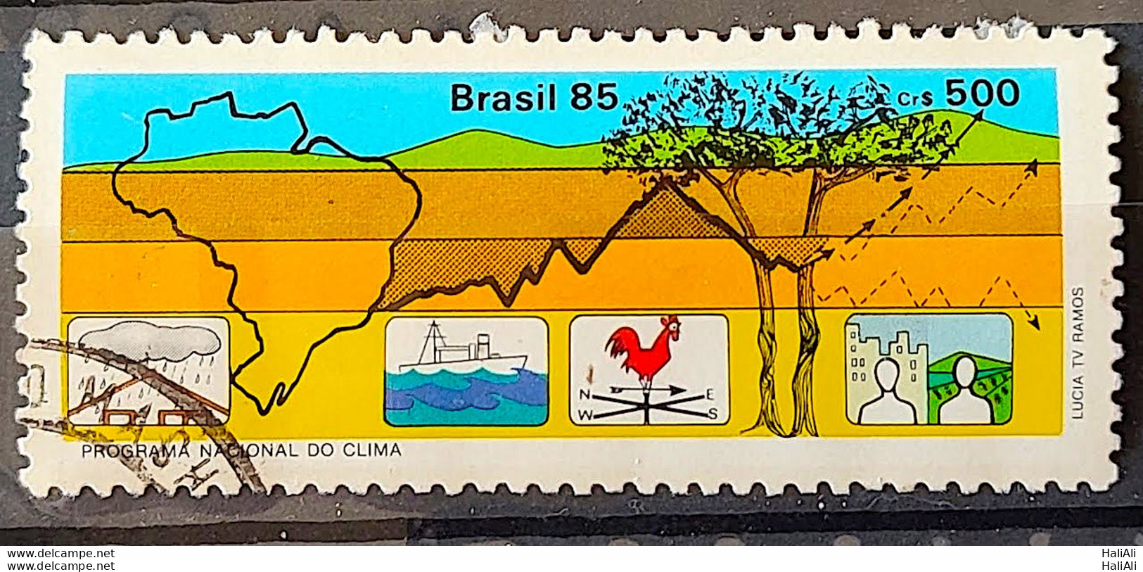 C 1443 Brazil Stamp National Climate Map Program 1985 Circulated 2 - Gebruikt