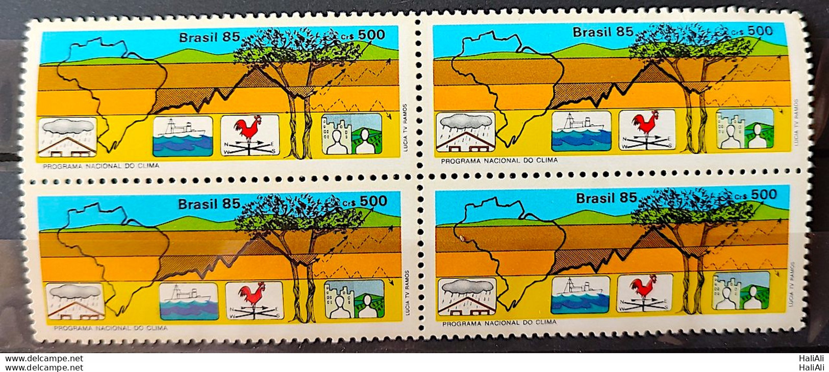 C 1443 Brazil Stamp National Climate Map Program 1985 Block Of 4 - Neufs